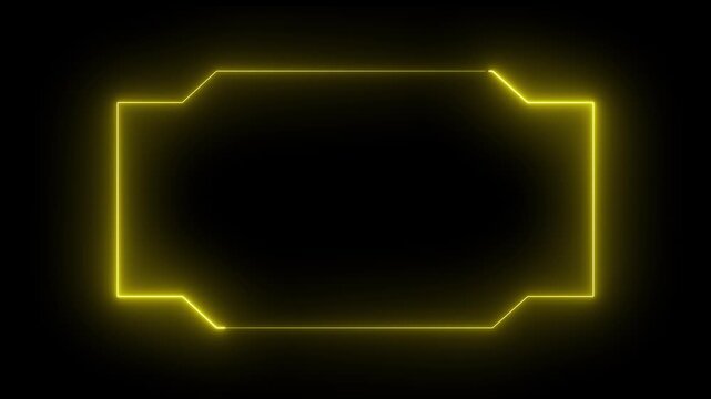 Glowing frame icon animation display. neon box footage shape round seamless border retro movement on black background