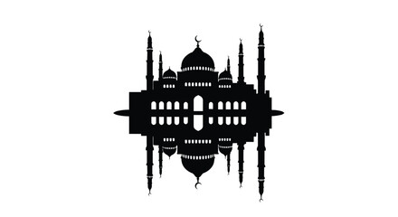 Mosque Silhouette with Reflection in Modern Minimalist Style