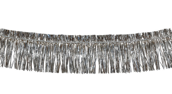 Silver Streamer's Festive Frill: A close-up view unveils a shimmering silver streamer, its fringed edges catching light, ideal for festive celebrations, parties, and decorative arrangements.
