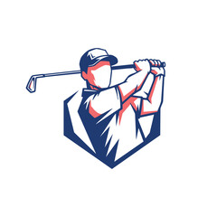 Dynamic vector illustration of a male golfer swinging a club. Modern professional sport athlete mascot logo design isolated on white background. © nupixel