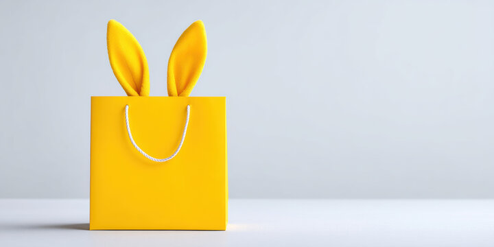 Yellow shopping bag with bunny ears for easter holiday celebration cheerful spring gift idea