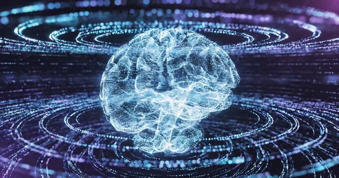 Glowing Brain in Digital Space.