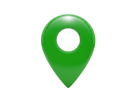 A green location pin icon with a white center circle isolated on transparent background