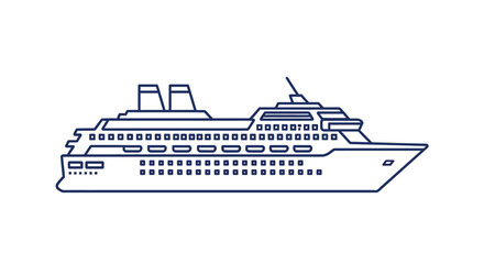 Obraz premium A large passenger cruise ship is depicted with a minimalist outline style on a white background.