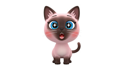 Obraz premium Surprised 3D Cartoon Siamese Cat with Big Blue Eyes