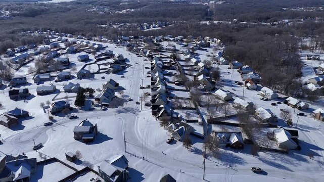 Aerial iew of a snow covered subdivision in Clarksville, TN