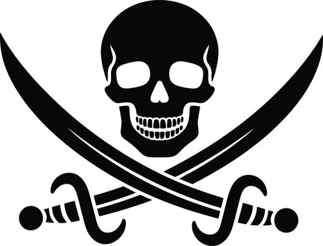 A black and white image of a skull and crossed swords