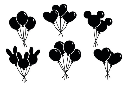 Simple cartoon balloon set featuring oval, heart, mouse ear, and bunny ear shapes for parties and celebrations