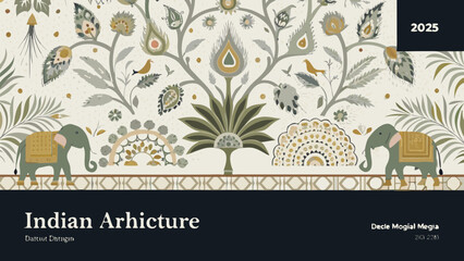 Detailed indian architecture design featuring elephants and floral motifs © Etika