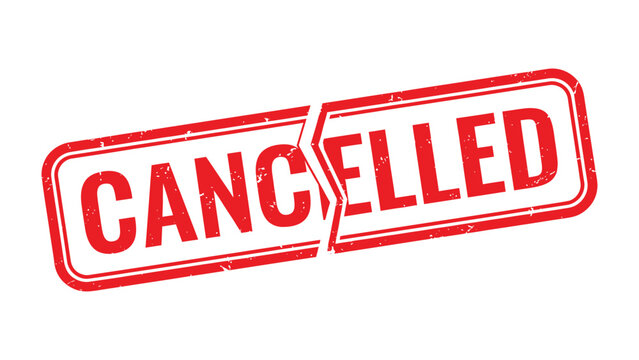 Cancelled Stamp: A bold red CANCELLED stamp, bisected and positioned at a diagonal angle, communicates a clear message of discontinuation or voidance.