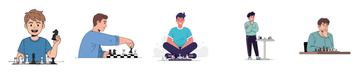 Chess Game Kids Strategy Learning Brain Training Casual Flat Design Vector Characters © NineteenVisualStudio
