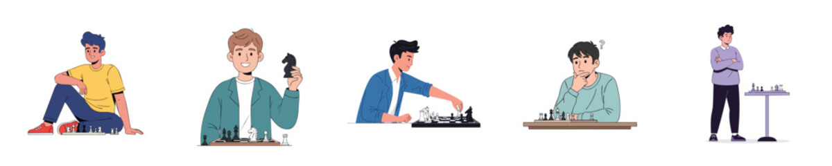 Chess Strategy Players Thinking Game Brain Training Flat Design Vector Character Set © NineteenVisualStudio