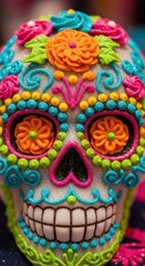 Fototapeta premium Vividly decorated confectionary skull captures celebratory cultural artistry