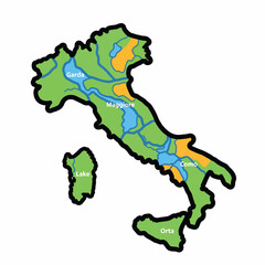 A colorful map of Italy's lakes