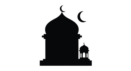 Mosque Silhouette with Crescent Moon Islamic Symbol