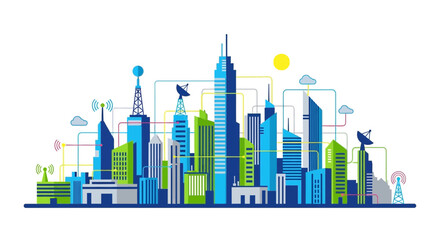 Smart City Skyline with Connectivity and Technology
