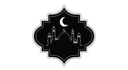 Islamic Mosque Symbol with Crescent Moon in Black and White Quatrefoil Frame