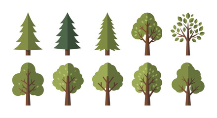 Fototapeta premium Diverse Collection of Flat Style Trees on White Background