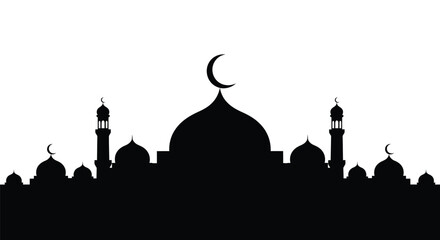Mosque Silhouette with Crescent Moon Islamic Architecture