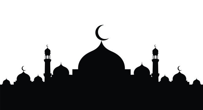 Mosque Silhouette with Crescent Moon Islamic Architecture
