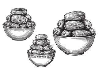 Dates bowl engraving illustration for Ramadan iftar branding © Gabut Stock