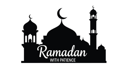 Ramadan Silhouette with Mosque and Crescent Moon Symbolizing Patience and Faith