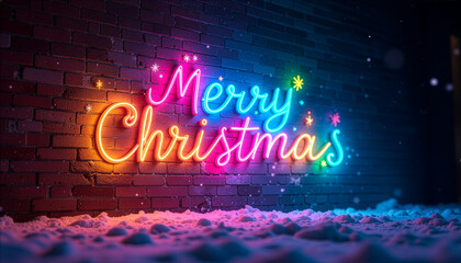Merry Christmas text in neon in bright colors