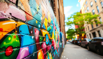 Fototapeta premium Colorful graffiti on a wall in the city. Symbol of street art and life in a metropolis.