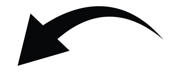 Black downward curved arrow icon. Black arrow vector isolated on a white background. Versatile design element for architectural diagrams, technical drawings, and signage. Vector illustration. © Luna Visuals