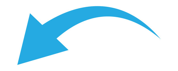 A simple blue curved arrow with a clean arc design. Useful for digital designers creating pagination, slide transitions, website navigation, downfall etc. Isolated on white background. Eps 10