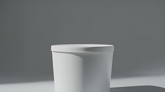 Minimalist white storage container packshot on grey background. Sleek product mockup with soft cinematic shadows.