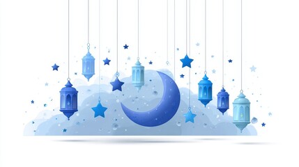 Blue moon with blue lanterns hanging from it