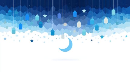 Blue sky with a large blue moon and many stars