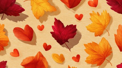 Pattern of leaves with hearts in the center