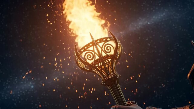 Mystical Flame Torch With Spiral Close Up Fire Elemental Magic Fantasy 4K Ai HD high quality video.