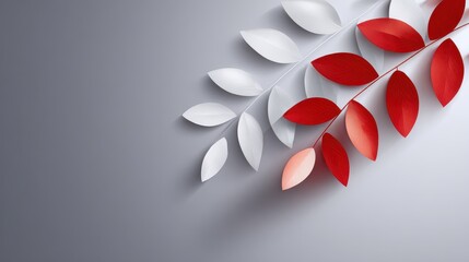Leafy red and white background with a red leaf on the right