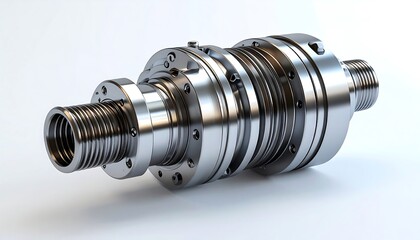 Shiny metallic industrial machine part isolated on a white backdrop