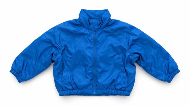 A blue triangle magically transforms into a stylish puffer jacket. This creative animation showcases a modern blue winter coat.