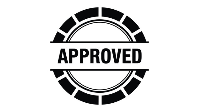 Approved Stamp Icon: A classic, bold black and white APPROVED stamp, conveying instant recognition and formal authorization.