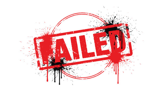 Failed Stamp: A bold red stamp reading FAILED dominates the scene, its design with ink splatters, suggesting a sense of setback and consequence.
