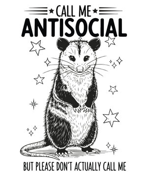 Call me antisocial but please don&rsquo;t actually call me Shirt design vector, Funny Opossum Antisocial Quote Retro Animal T-Shirt Design SVG, opossum, antisocial, introvert, funny quotes, animal lover, 