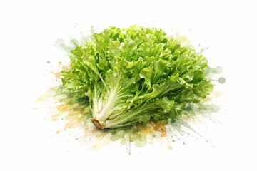 Organic Lettuce Bunch Watercolor Art Natural Leafy Greens