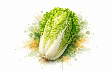 Watercolor Napa Cabbage Illustration Fresh Organic Vegetable Concept