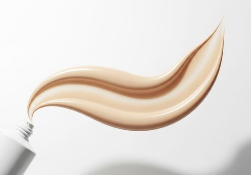 Foundation or concealer squeezed out of tube on white background for makeup or cosmetic product advertising