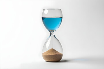 Conceptual Glass Hourglass with Blue Liquid and Sand