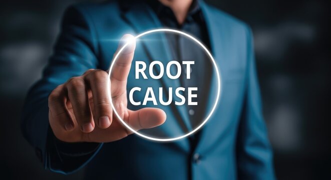 Holographic root cause analysis concept with business professional