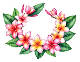 Watercolor illustration of a floral wreath with vibrant pink and yellow flowers