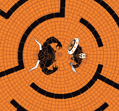 theseus fighting the minotaur in the labyrinth