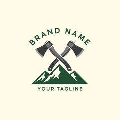 Crossed Axes Logo Design with Mountains.