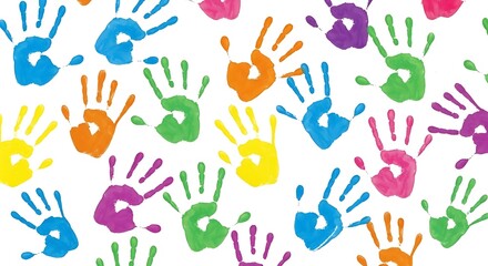 Colorful handprint art design with vibrant paint marks isolated background